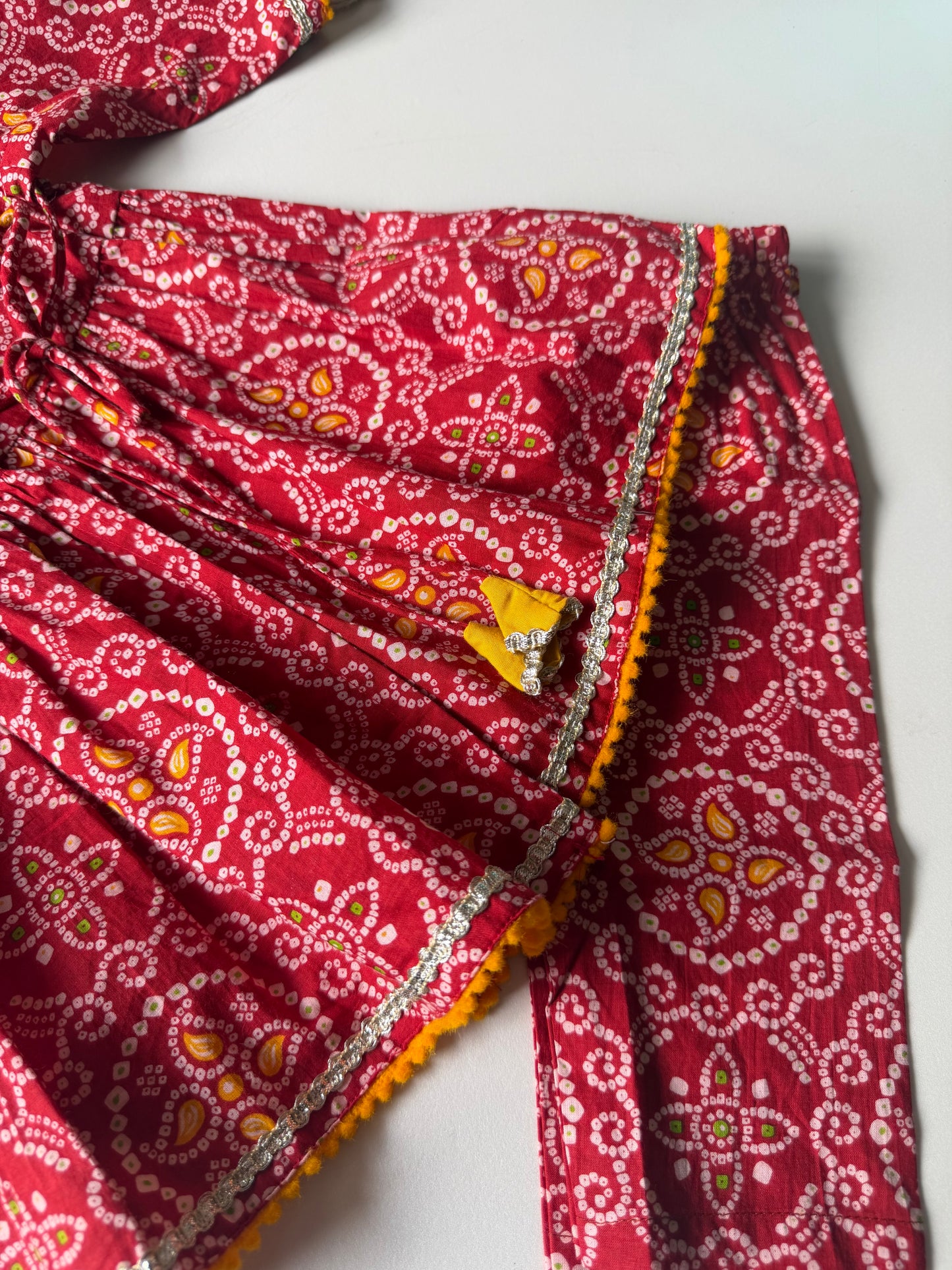 Pure Cotton Angarkha Kurti with Pant - Bandhani Red
