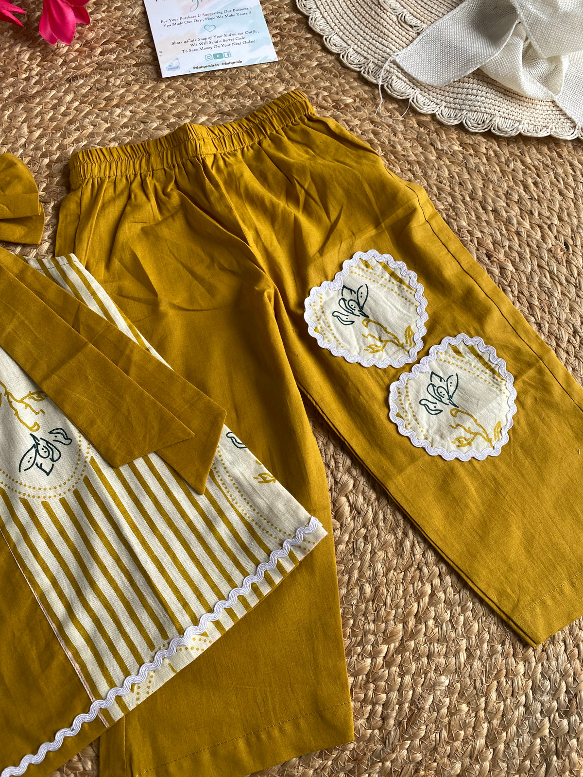 Cotton Aline Designer Stripe Coord set in Mustard