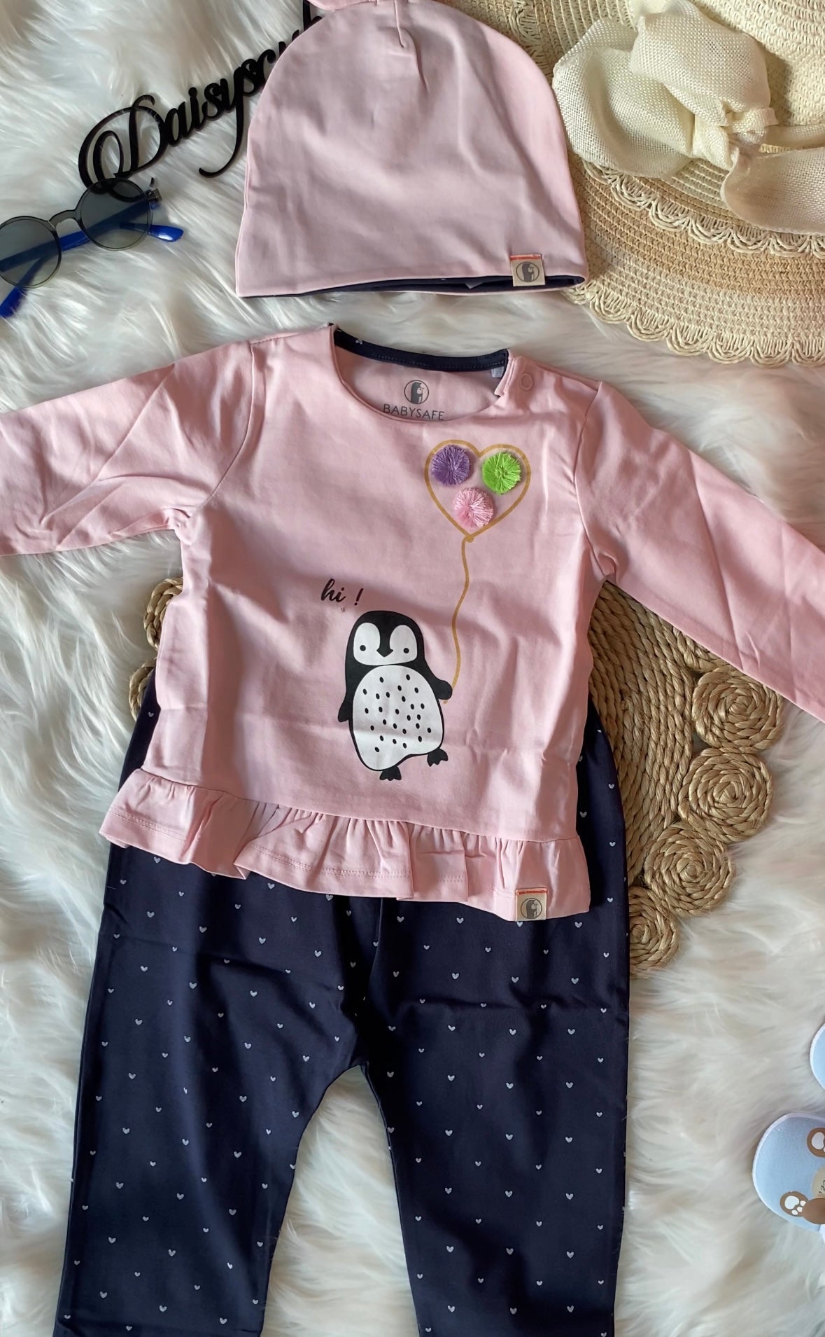 Peplum Pink Co-Ord Set with Cap