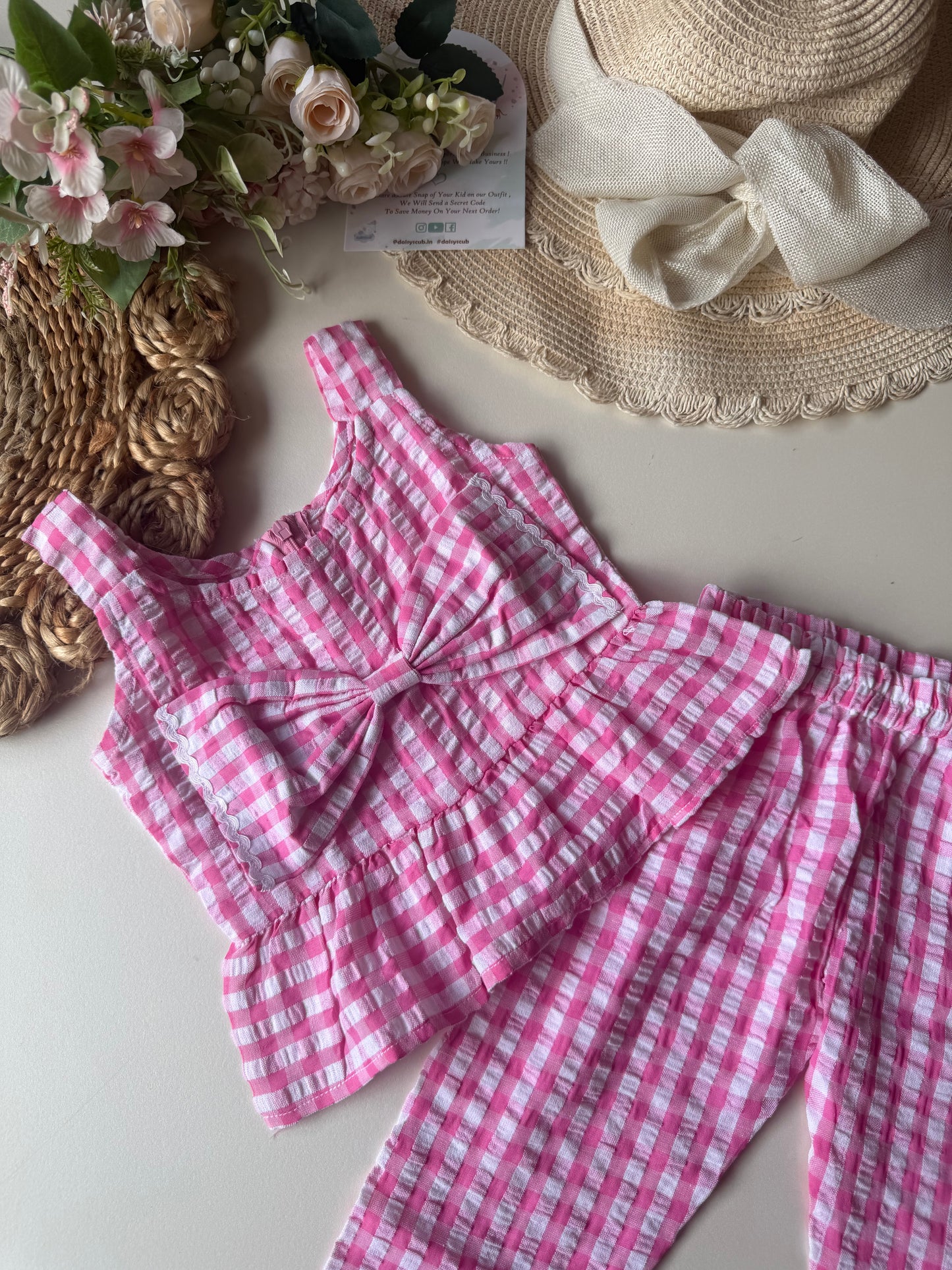 Soft Breathable Crinkled Cotton Bow Coord set in 4 Colors