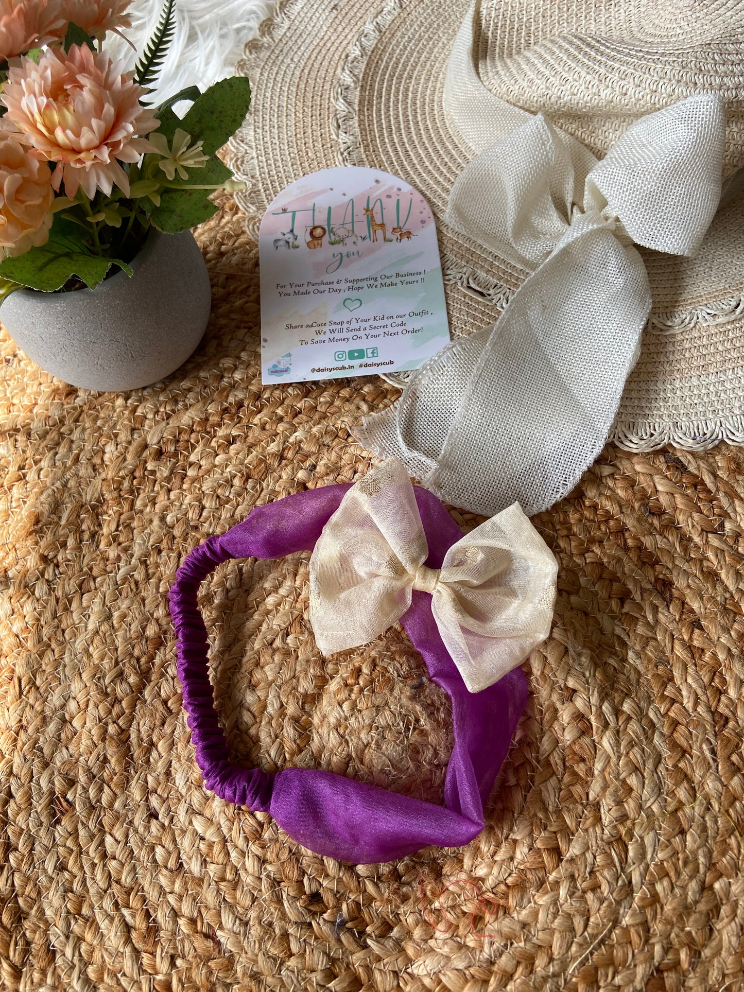 Organza contrast Elastic Headband with Bow