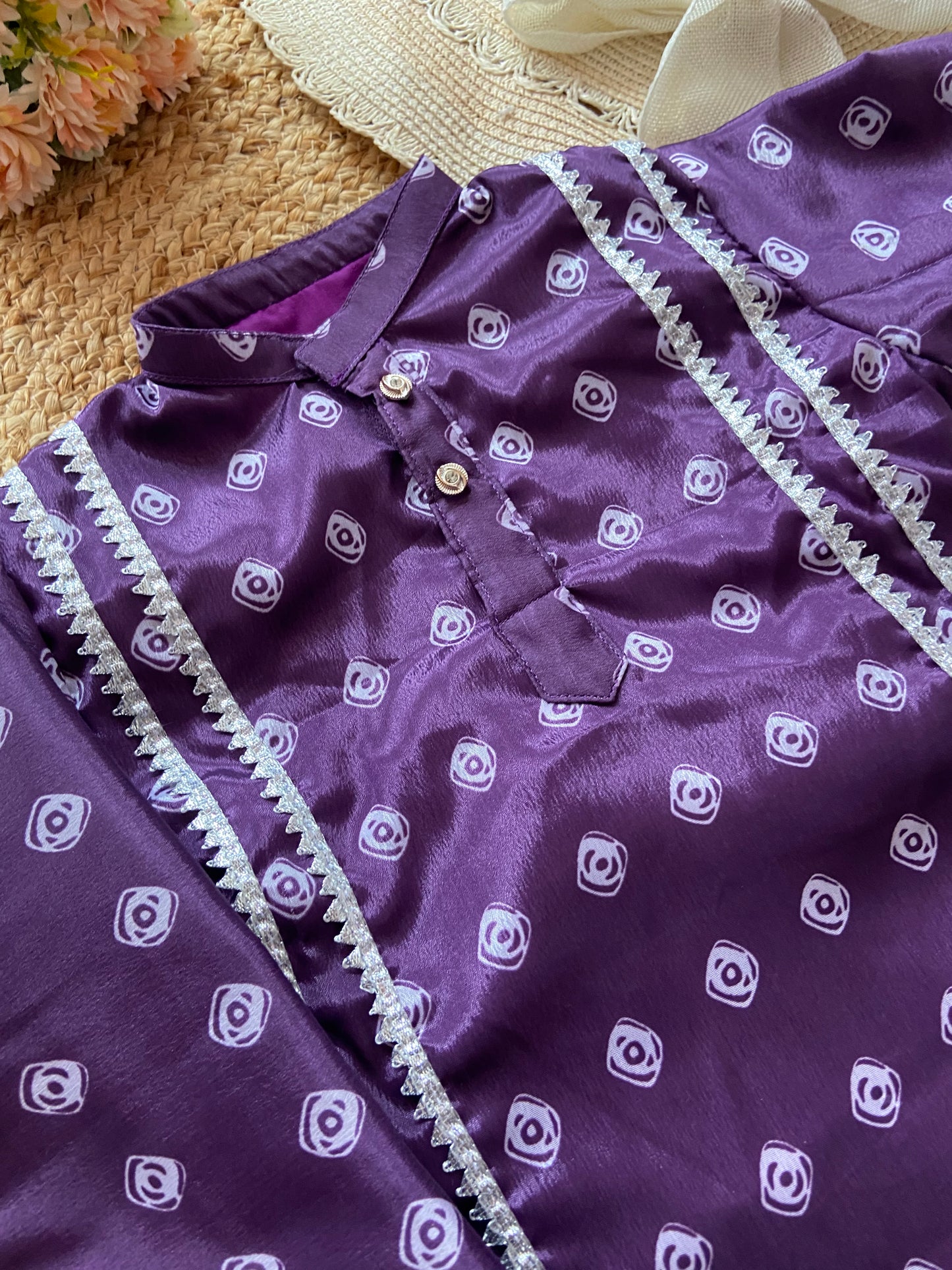 Purple Polka Dot Kurta Set