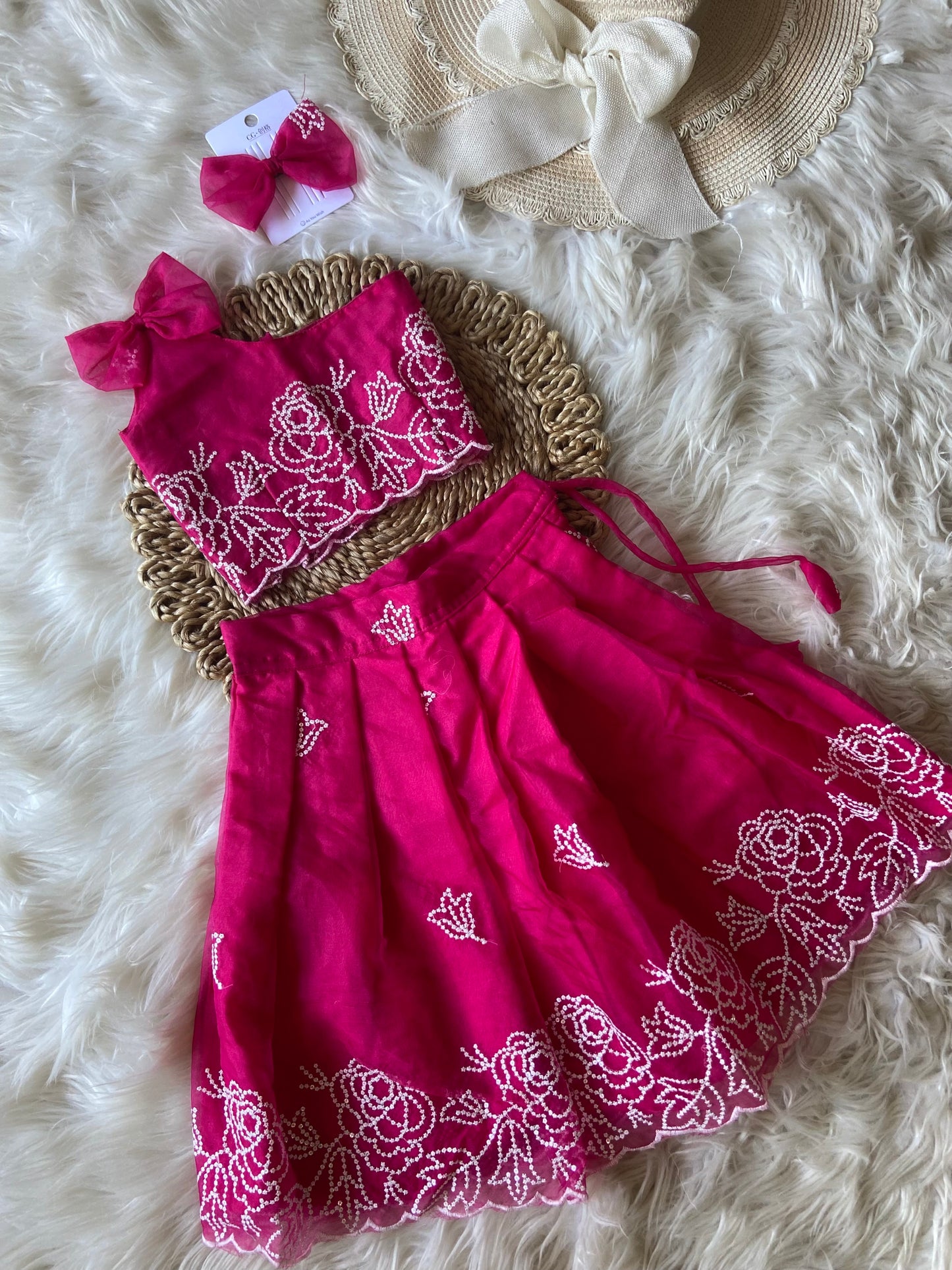 Floral Thread Work Bow Lehenga