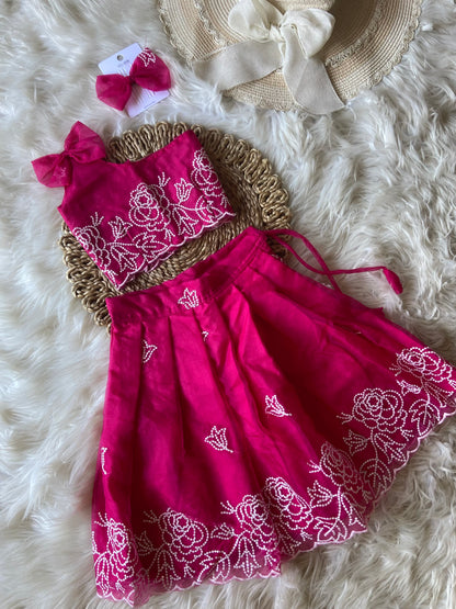 Floral Thread Work Bow Lehenga