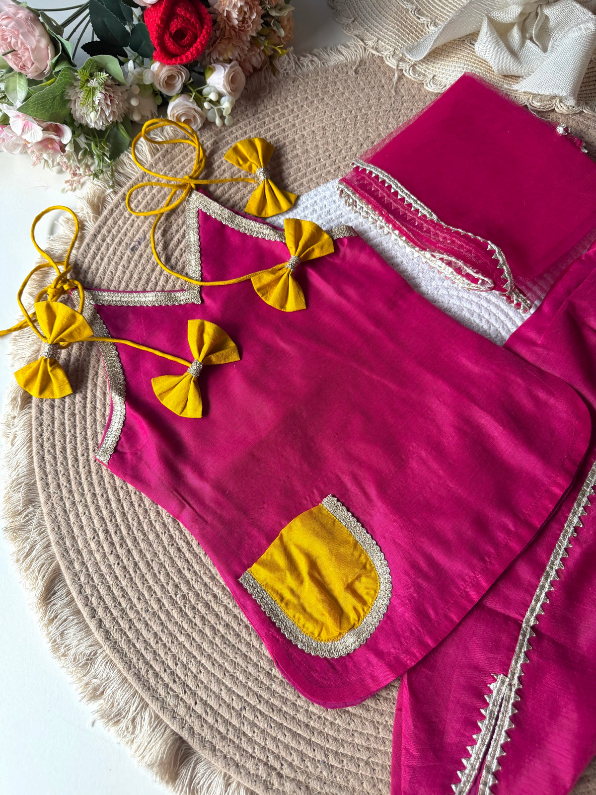 Chanderi Hot Pink Kurti with Pant & Dupatta