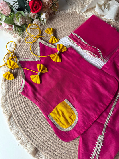 Chanderi Hot Pink Kurti with Pant & Dupatta