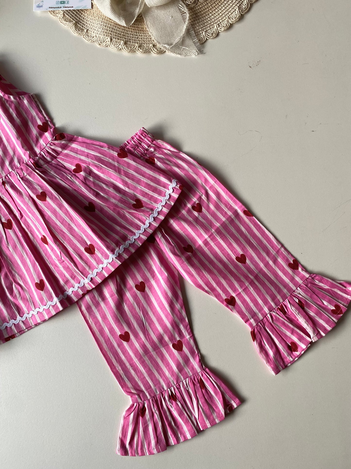 Pure cotton Peplum Stripe Heart Coord set