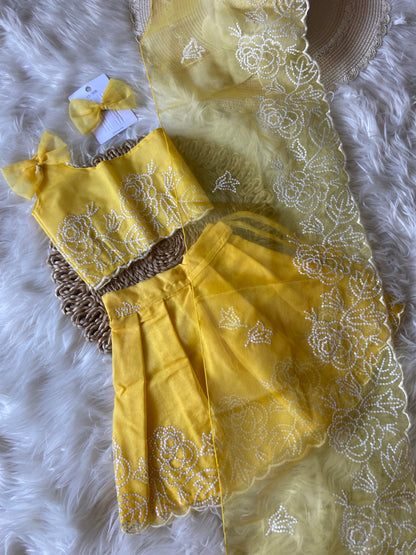 Floral Thread Work Bow Lehenga