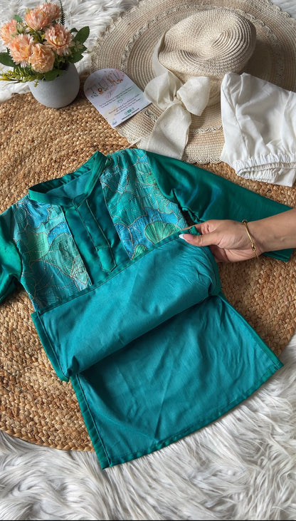 Peacock Malai silk Jacket Kurta Set