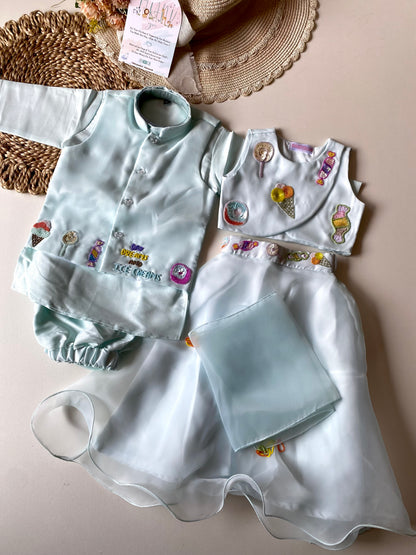 Designer Handwork Icecream sequins Organza Kurta Set with Jacket