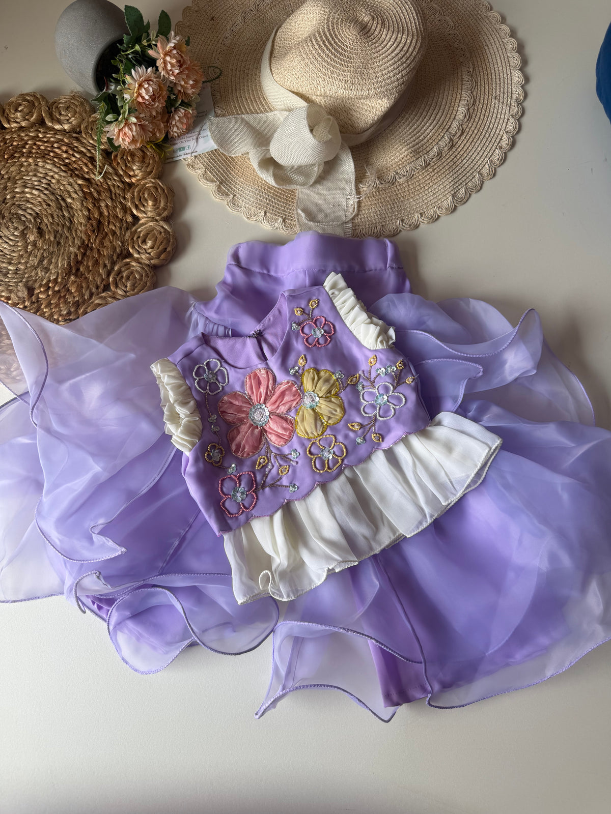 Designer Handwork Floral frill top with Dramatic pant