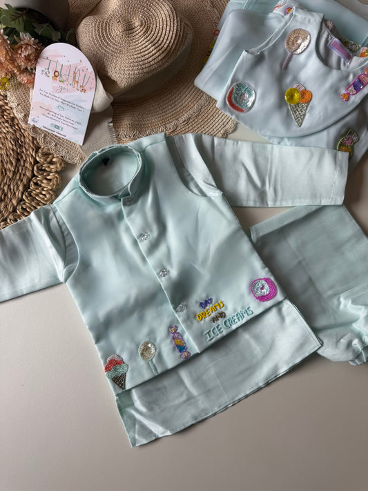 Designer Handwork Icecream sequins Organza Kurta Set with Jacket