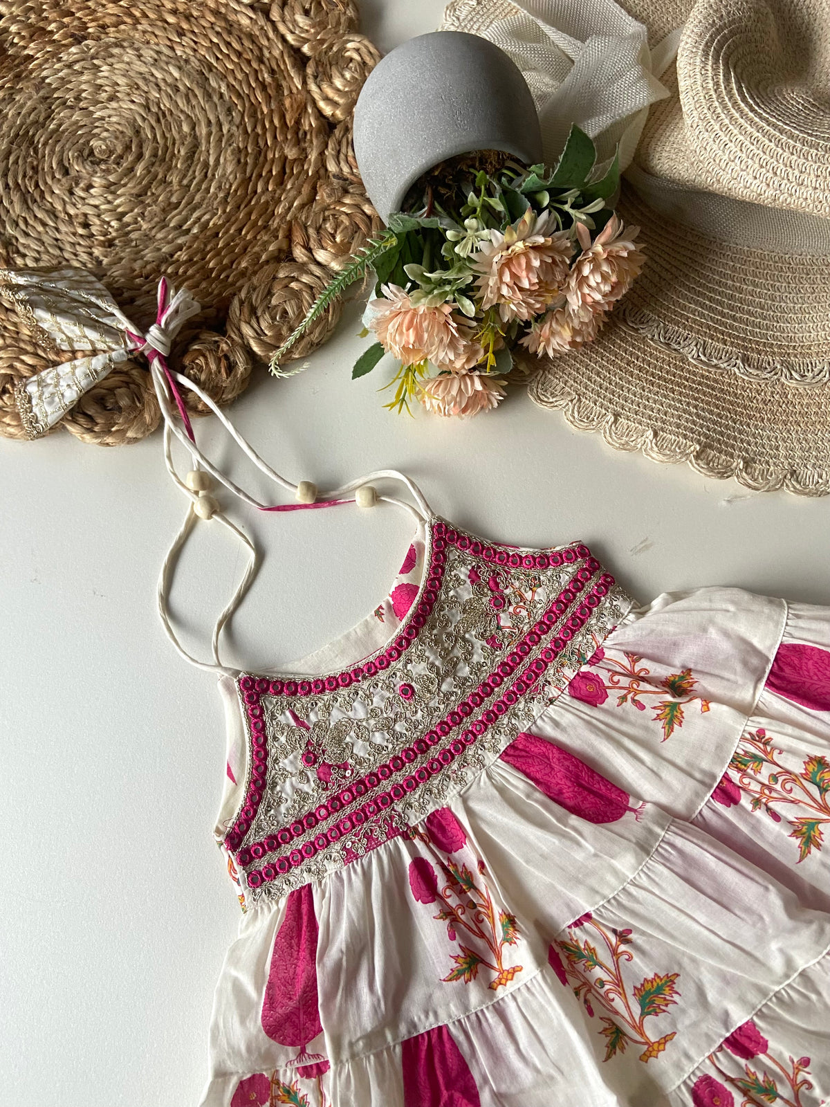 Pure cotton Layered Top with Afghani Pants - Pink