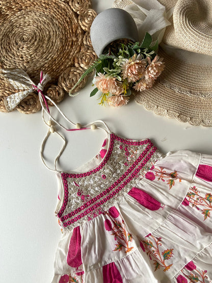 Pure cotton Layered Top with Afghani Pants - Pink