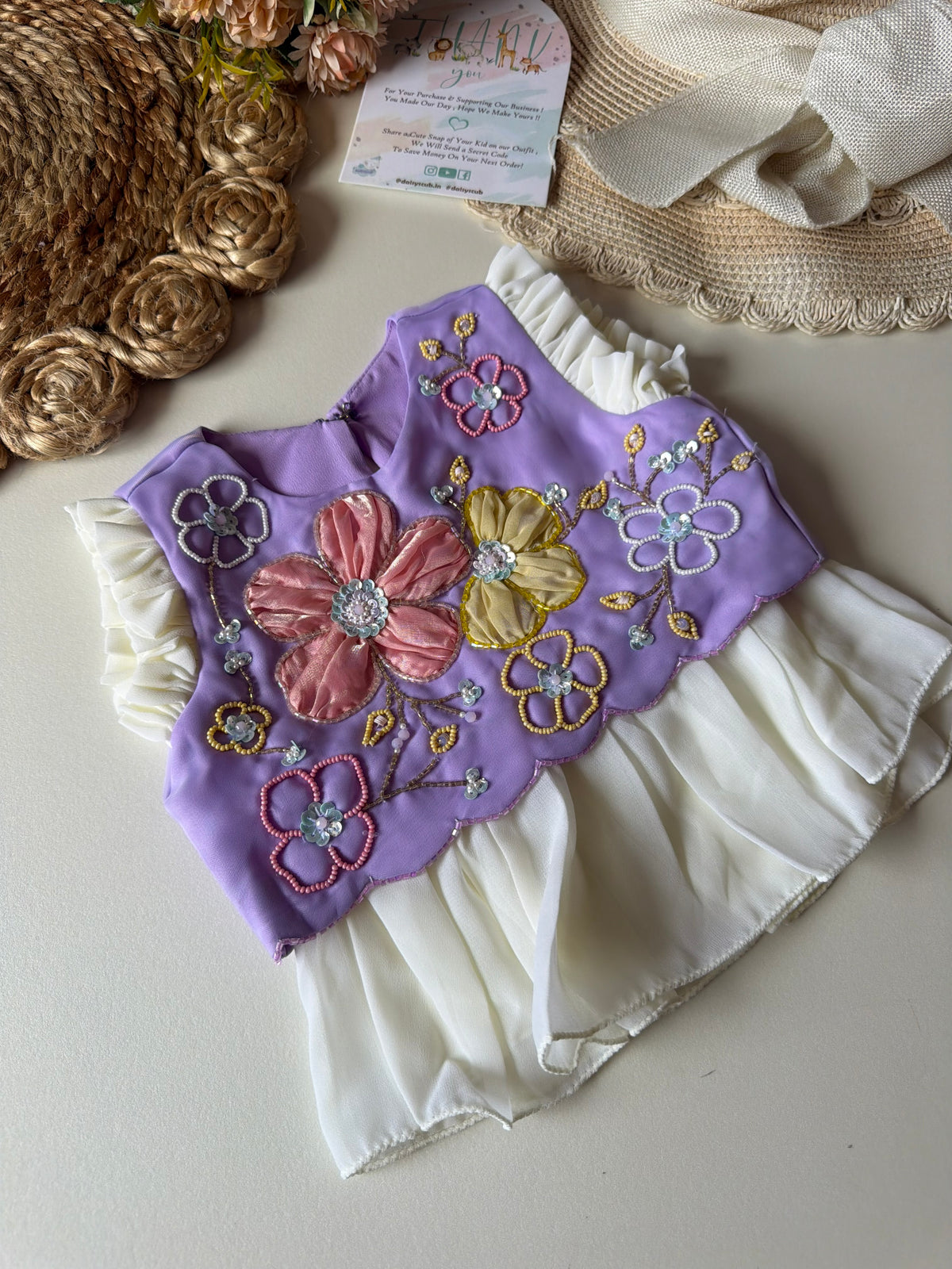 Designer Handwork Floral frill top with Dramatic pant