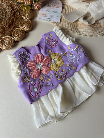 Designer Handwork Floral frill top with Dramatic pant