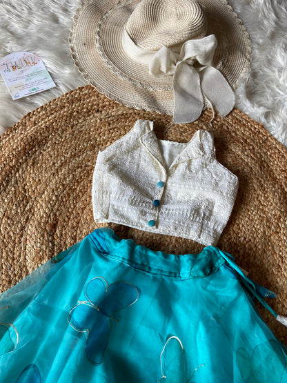 Designer Contrast White and Blue Lehenga Set