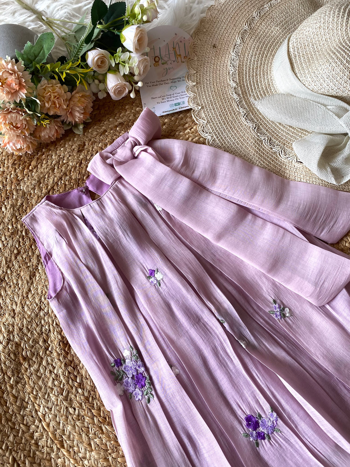 Mul cotton Pleated Bow Frock