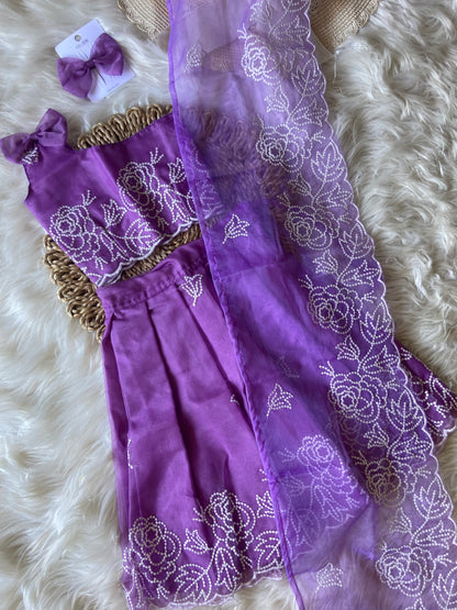 Floral Thread Work Bow Lehenga