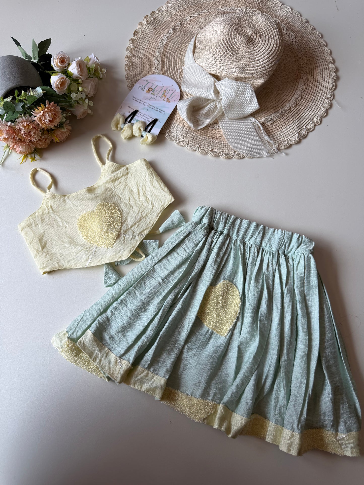 Soft Pastel Heart PatchTop with Short Skirt
