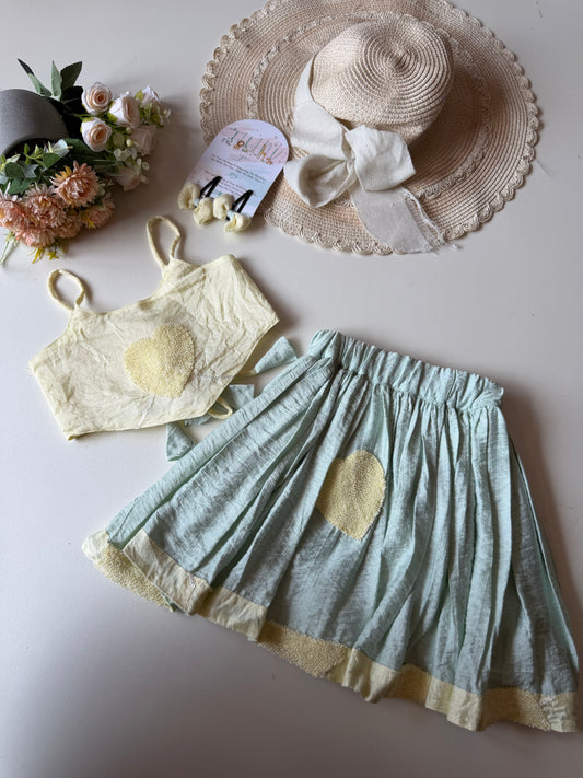 Soft Pastel Heart PatchTop with Short Skirt