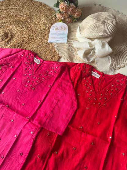 Jam cotton Mirror Embroidery Kurta set in 2 colours