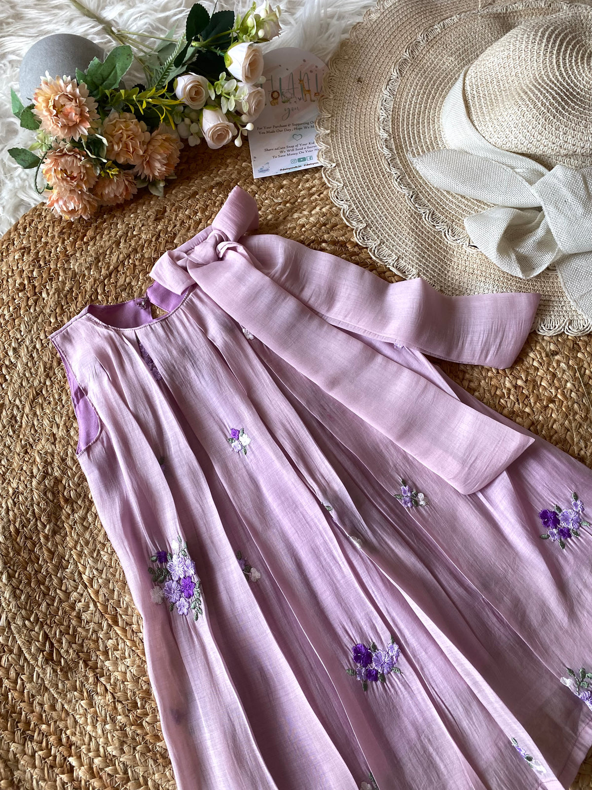 Mul cotton Pleated Bow Frock