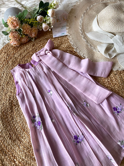 Mul cotton Pleated Bow Frock