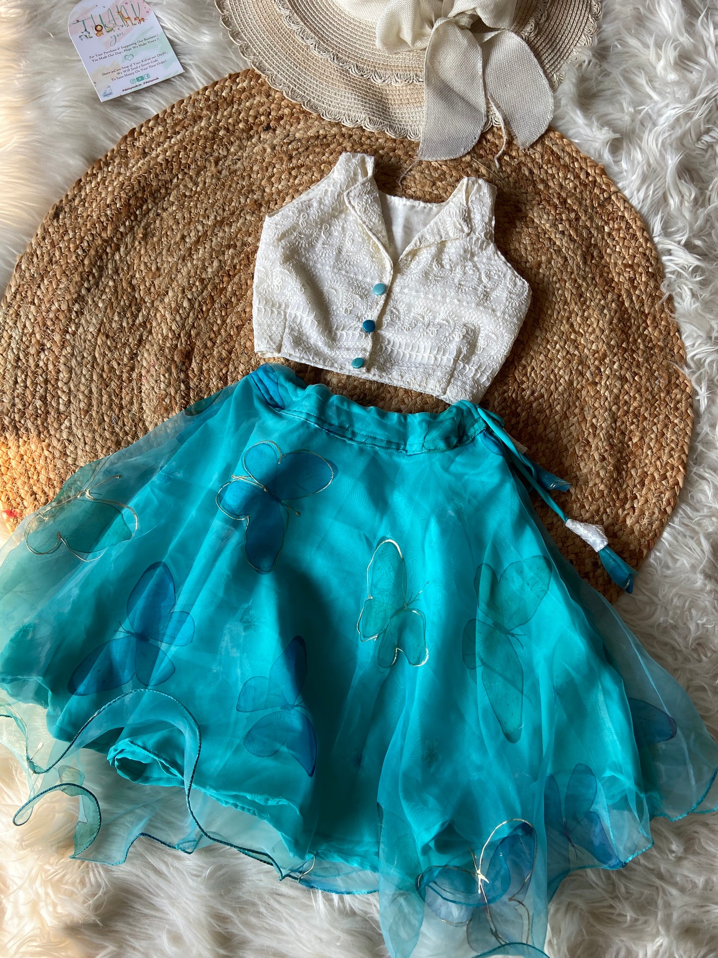 Designer Contrast White and Blue Lehenga Set