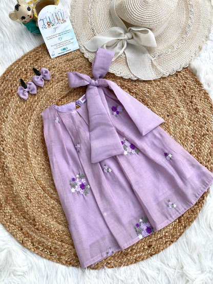 Mul Chanderi Pleated Bow Frock