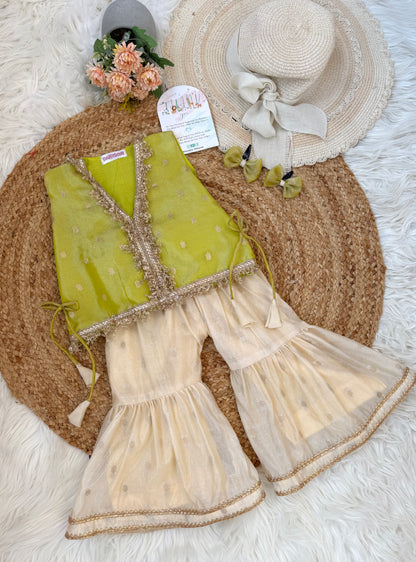 Designer Front Open Butti Top with Sharara Pants