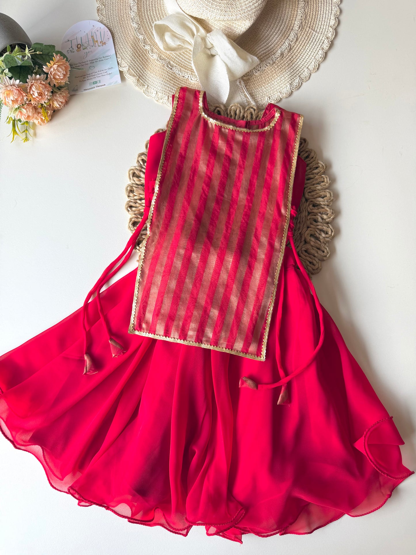 Striped 3 Pc Set with Inner & Flowy Skirt