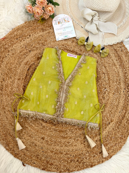 Designer Front Open Butti Top with Sharara Pants