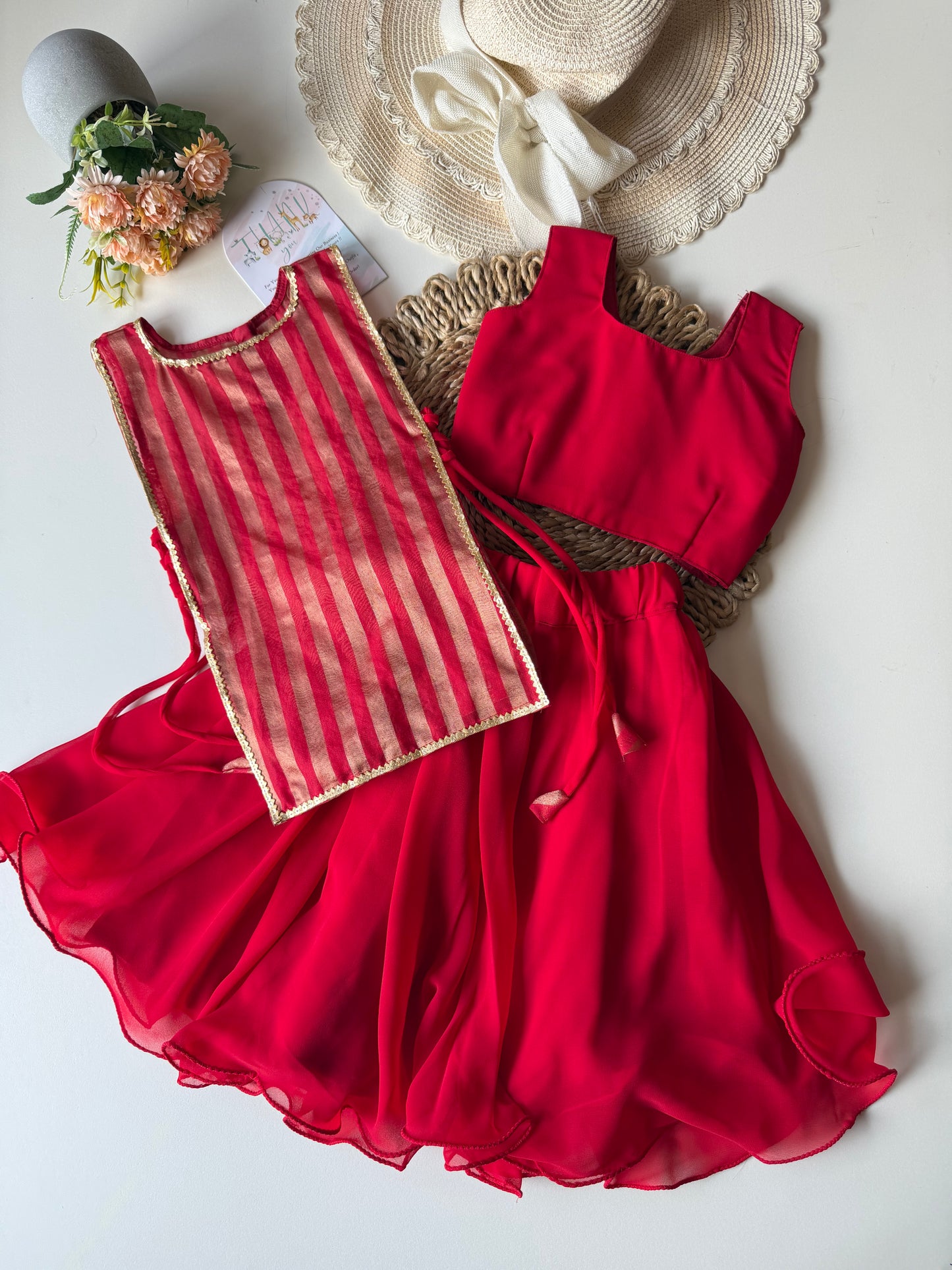 Striped 3 Pc Set with Inner & Flowy Skirt