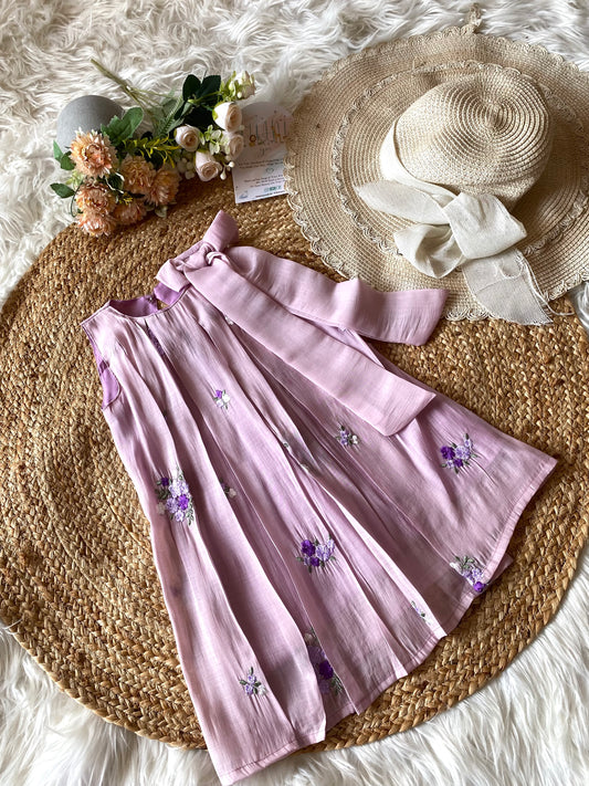 Mul cotton Pleated Bow Frock