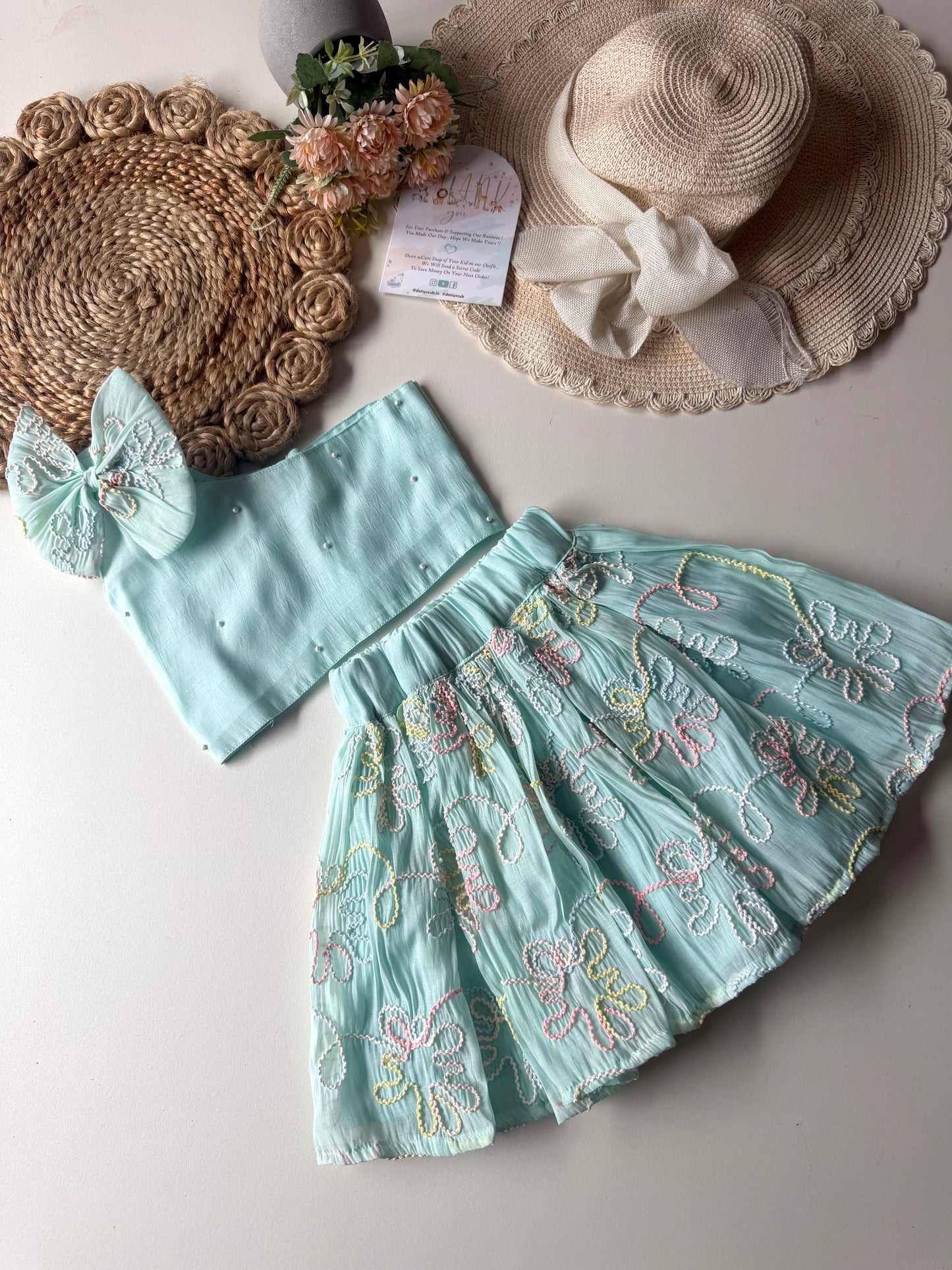 Mul Thread Bow Top with Half Skirt