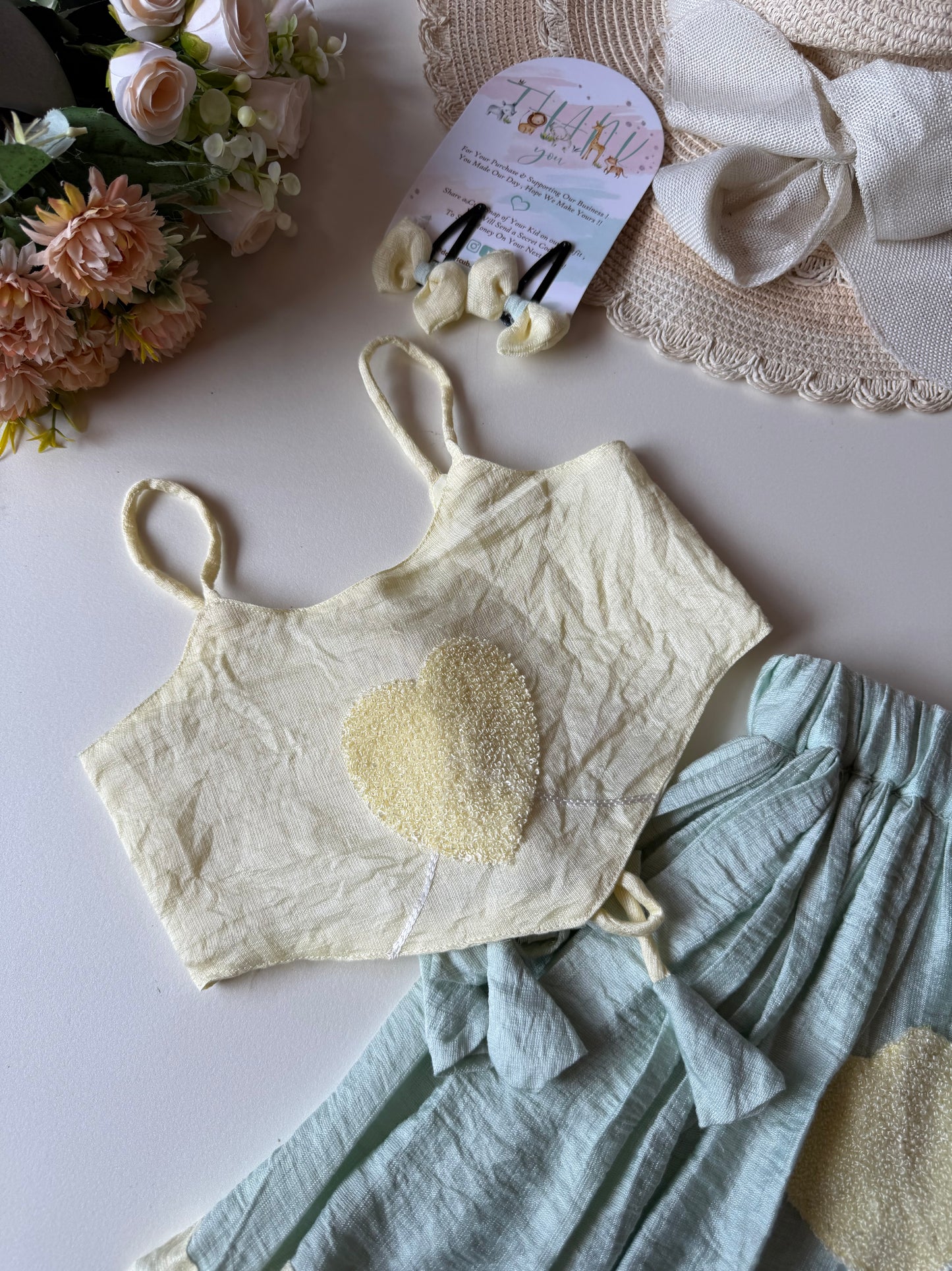 Soft Pastel Heart PatchTop with Short Skirt