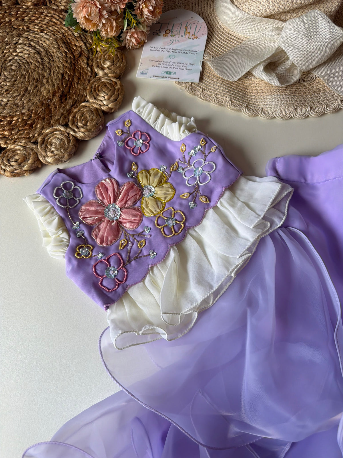 Designer Handwork Floral frill top with Dramatic pant