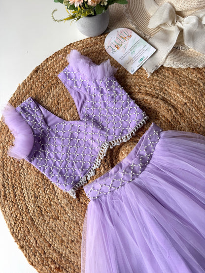 Pearl Beads Layered Net Lehenga