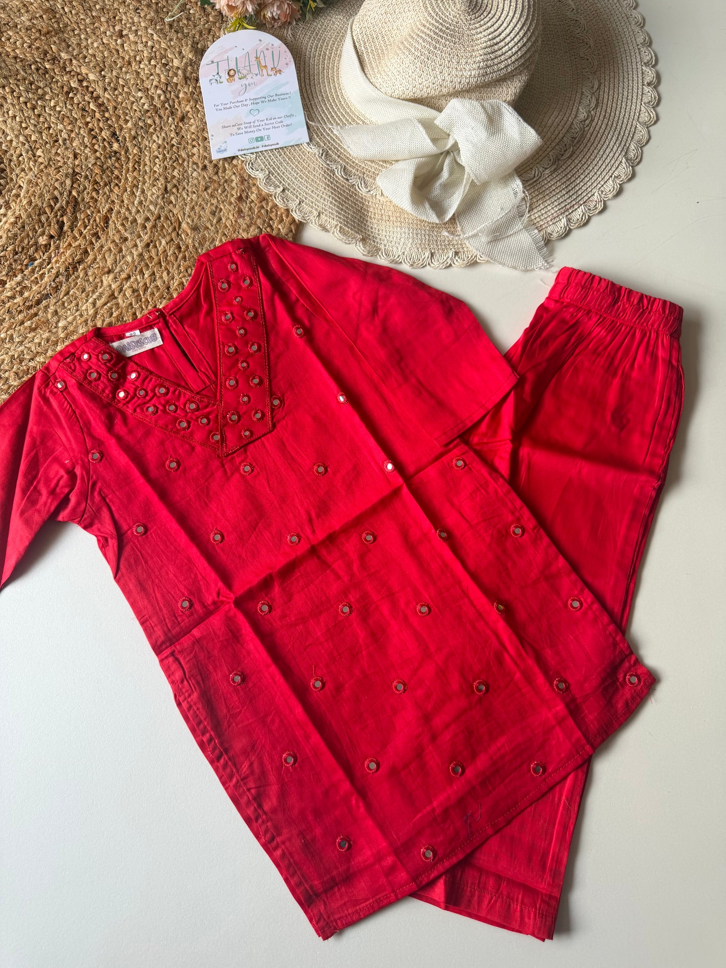 Jam cotton Mirror Embroidery Kurta set in 2 colours