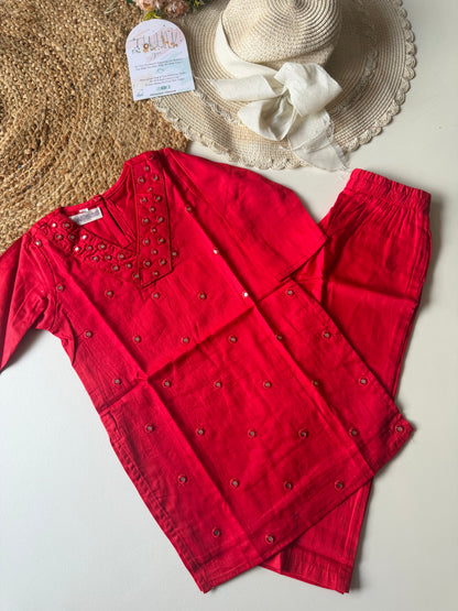 Jam cotton Mirror Embroidery Kurta set in 2 colours