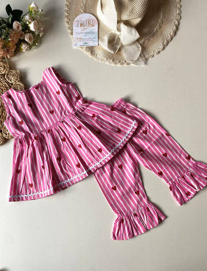 Pure cotton Peplum Stripe Heart Coord set