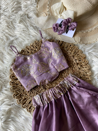 Tissue Floral Embroidery Lehenga Set with Sling Bag