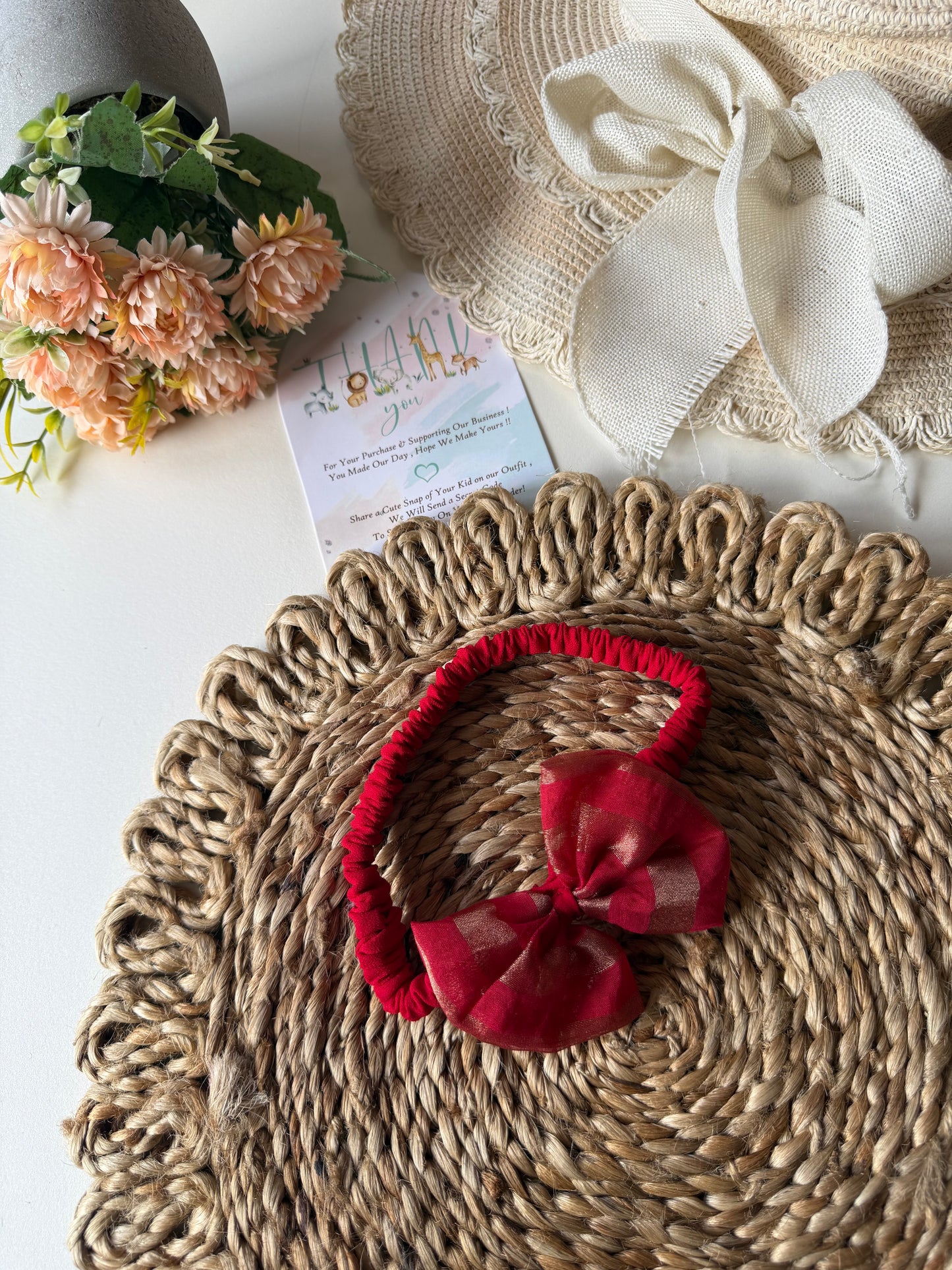 Striped Red hair bow