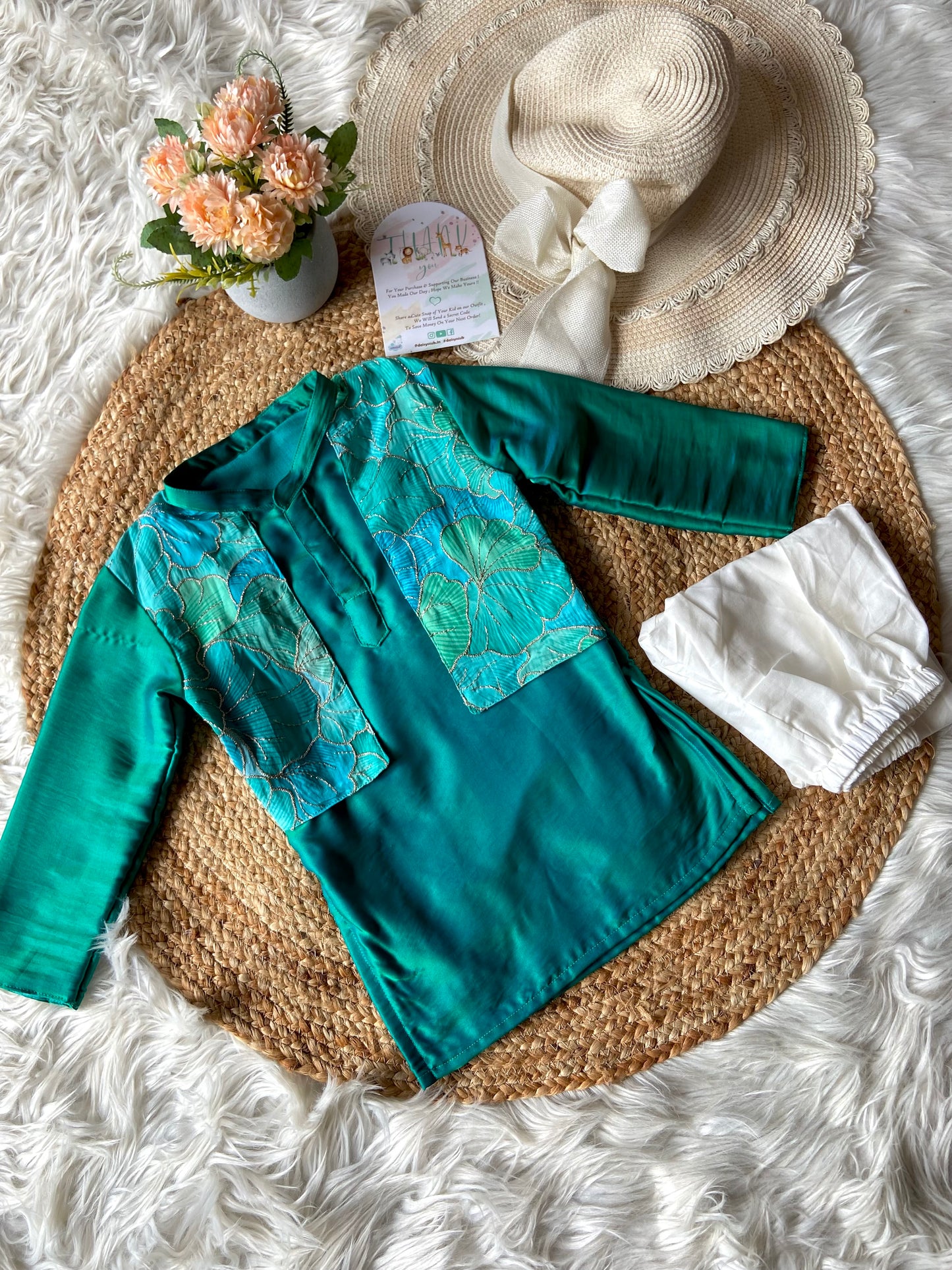 Peacock Malai silk Jacket Kurta Set