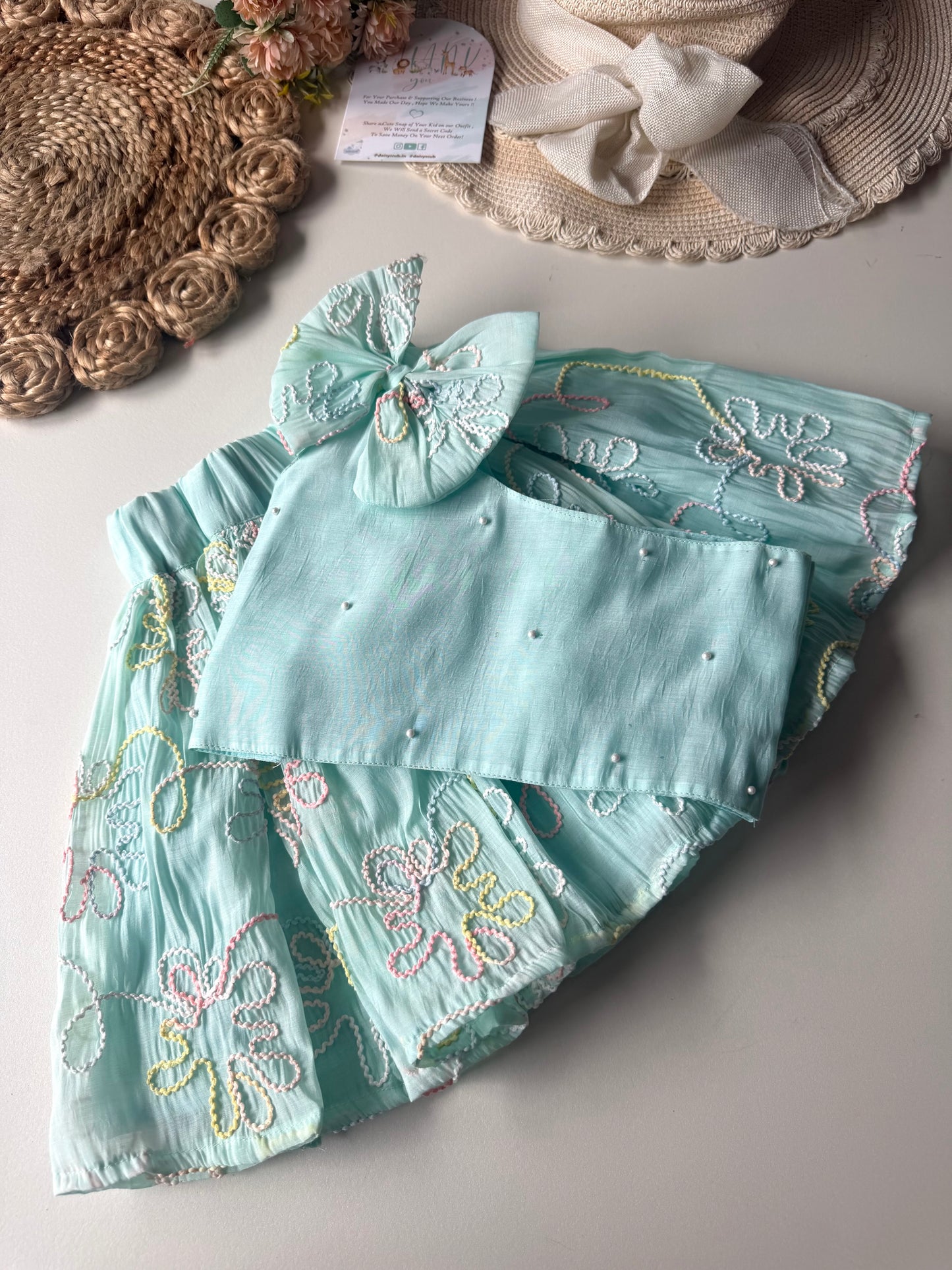 Mul Thread Bow Top with Half Skirt
