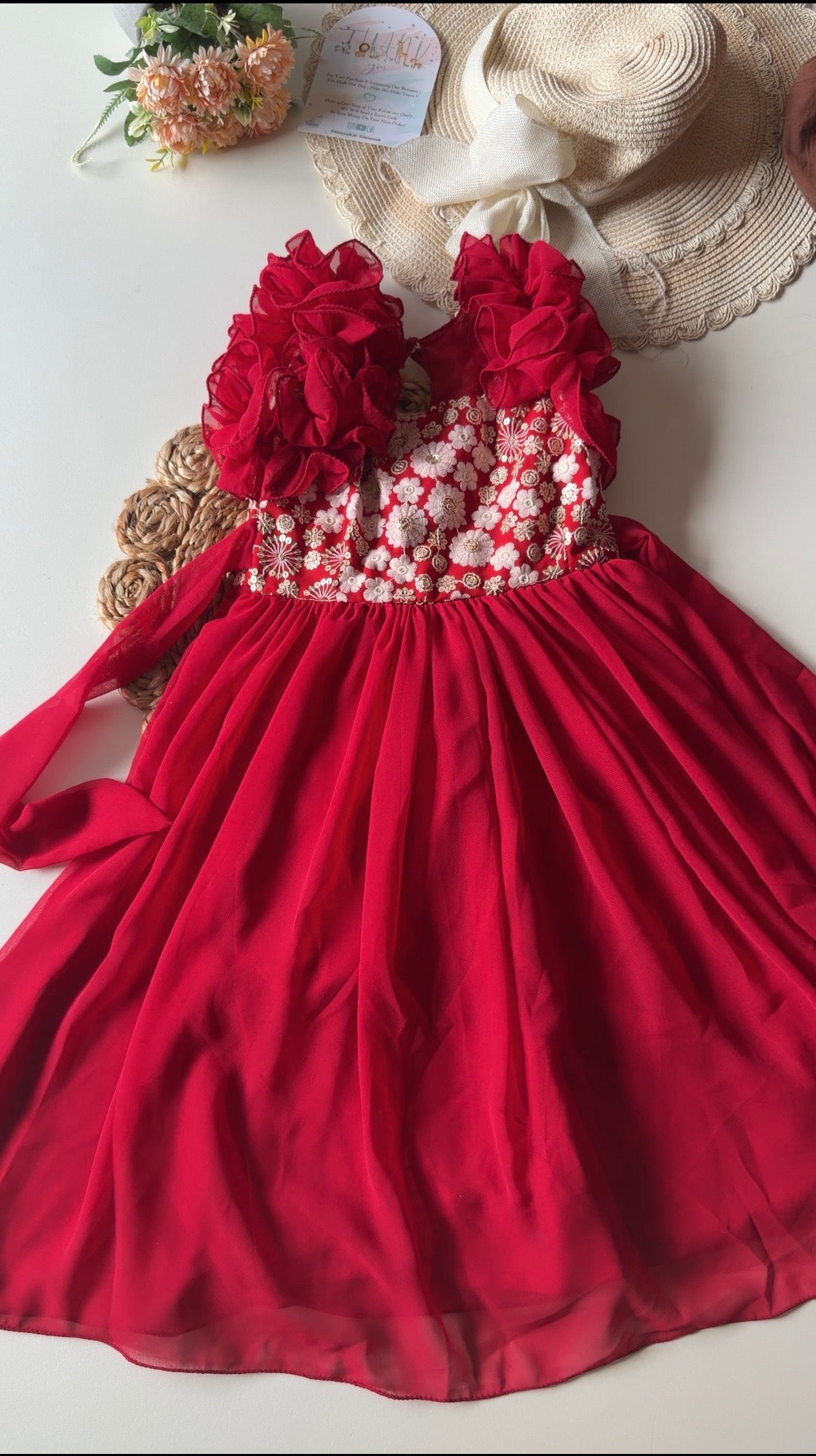 Georgette Thread Embroidery Frilled Gown