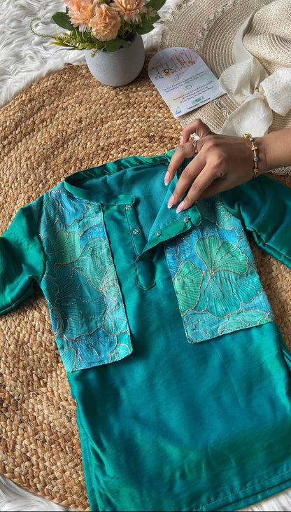 Peacock Malai silk Jacket Kurta Set