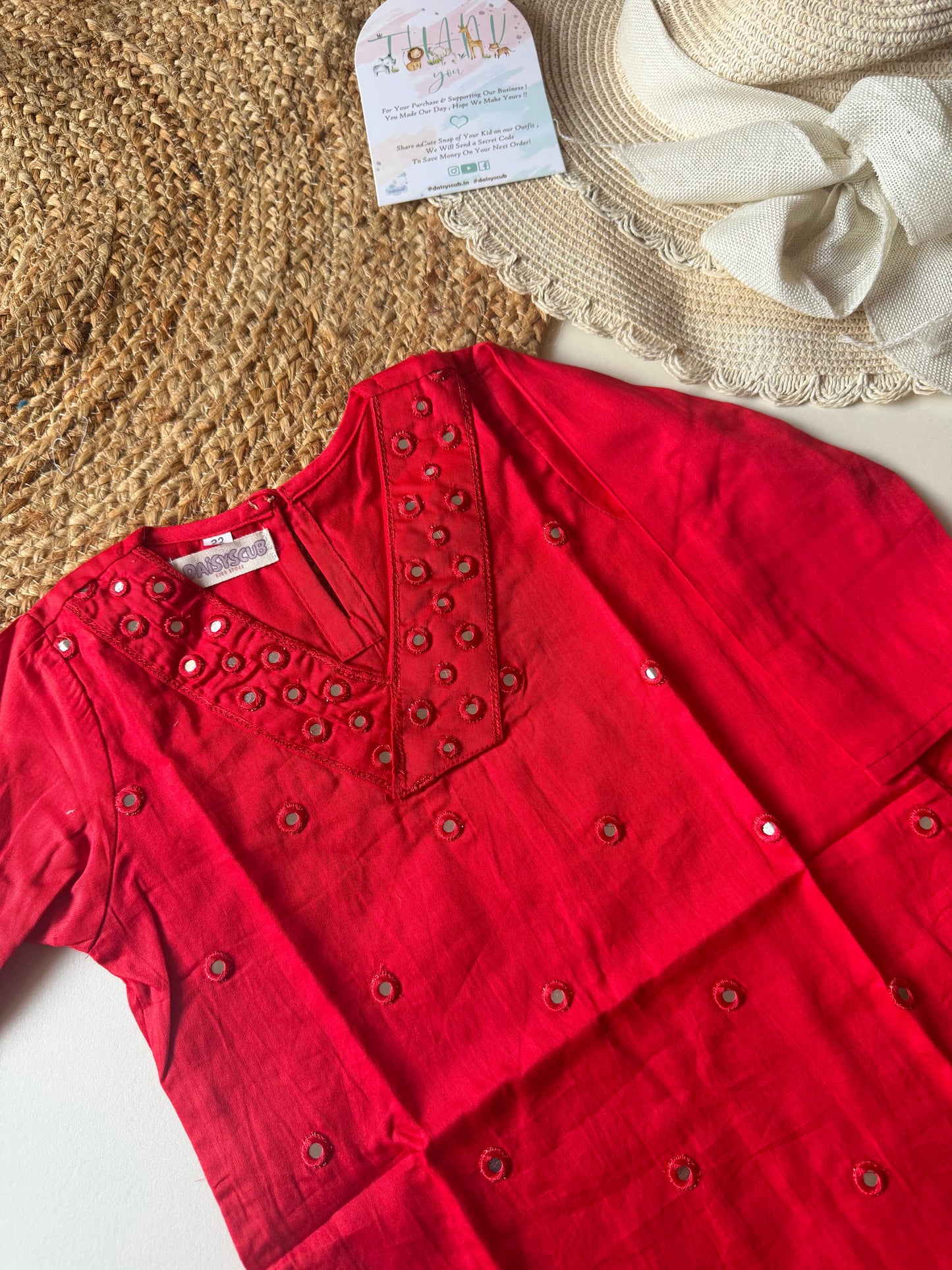 Jam cotton Mirror Embroidery Kurta set in 2 colours