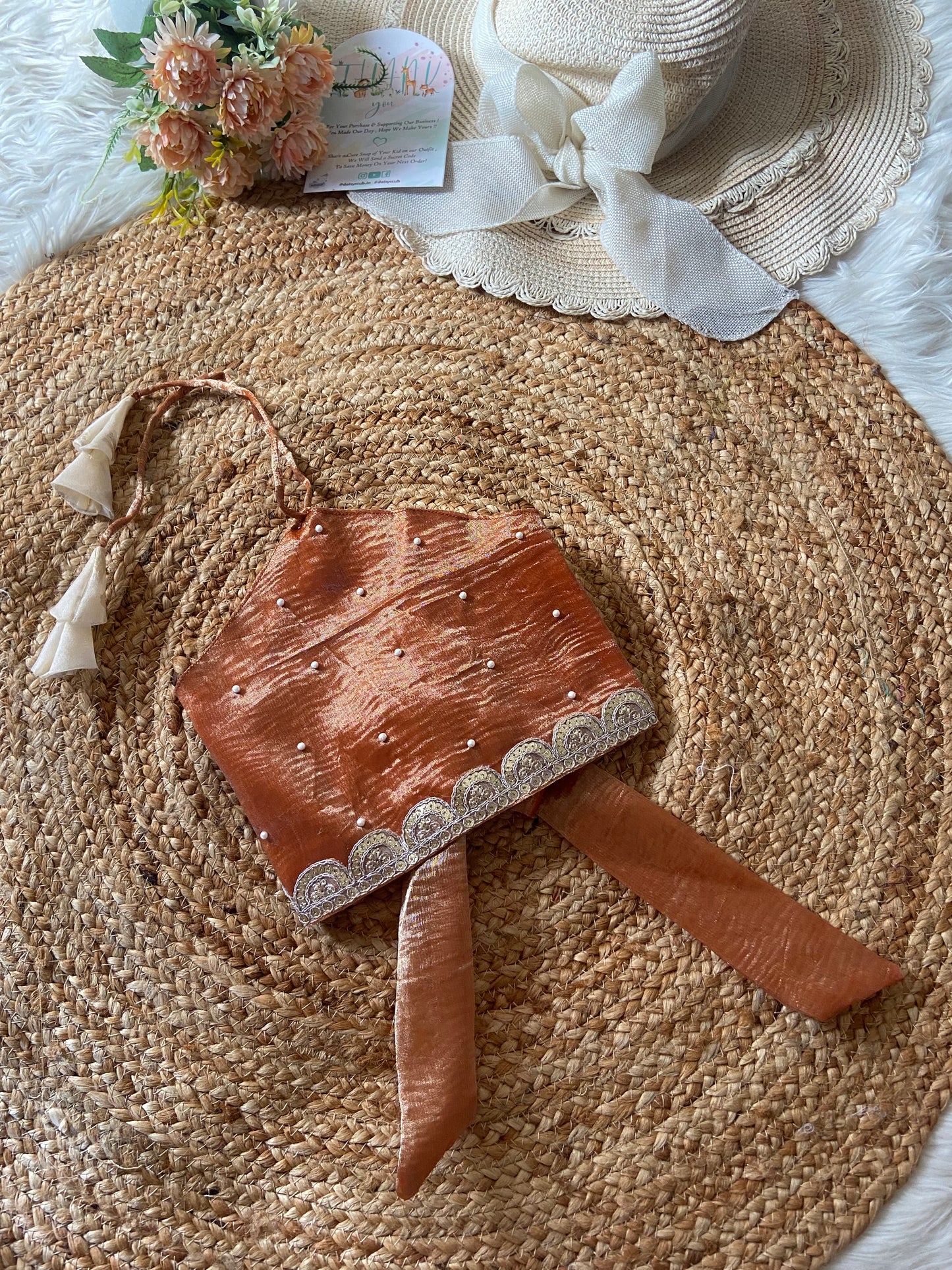 Halter Neck Tissue Pearl Lehenga